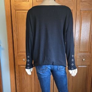 Chaser Black Crewneck Sweater with Grommet Detail